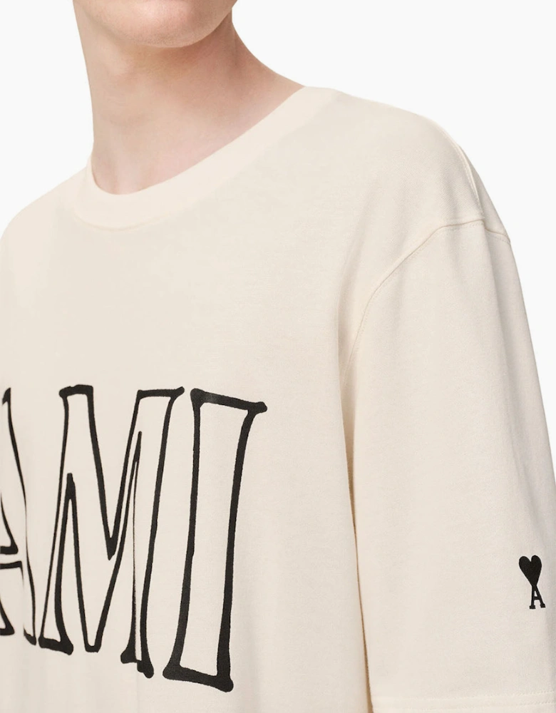 Men's AMI White Cream AMI PARIS Print T-Shirt