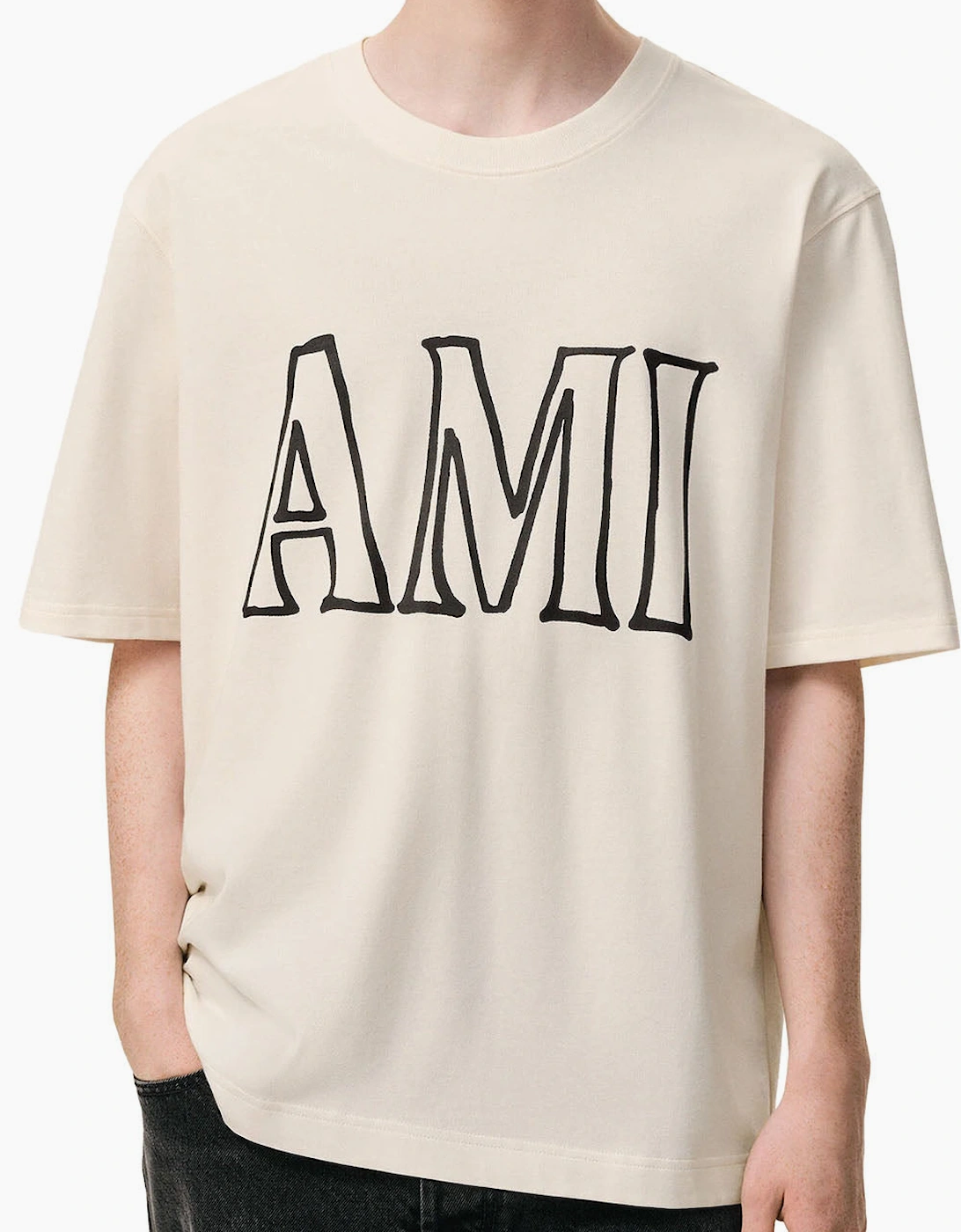 Men's AMI White Cream AMI PARIS Print T-Shirt