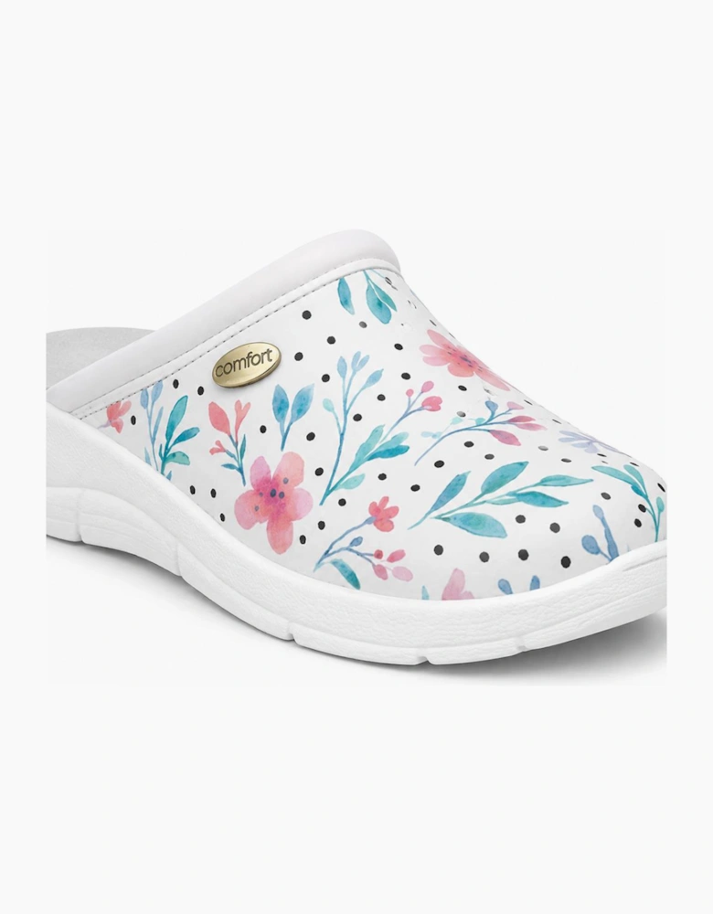 DEK L707G Ladies Clogs White Floral