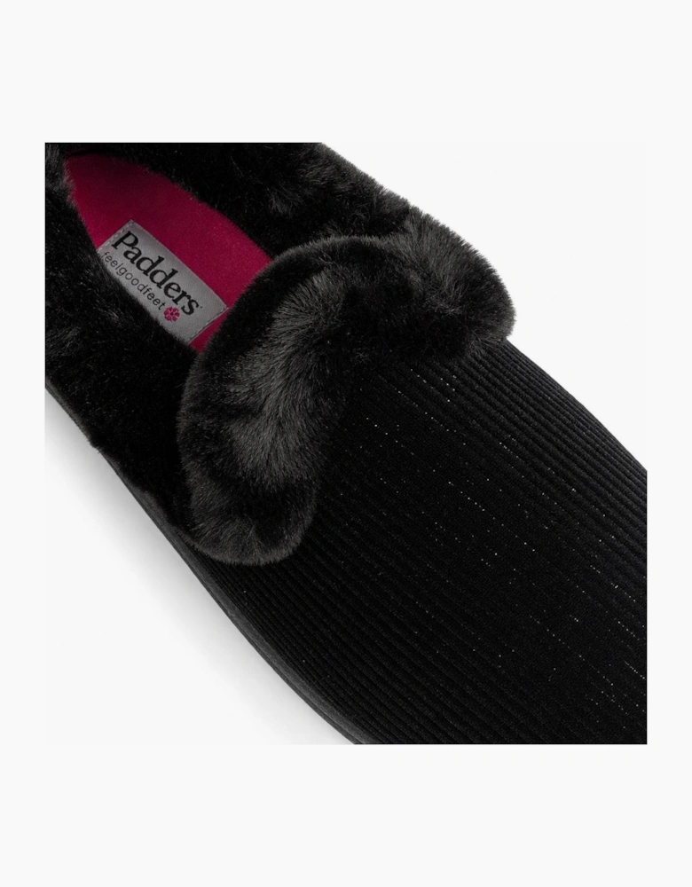 Padders REPOSE Womens (2E Fit) Full Slippers Black