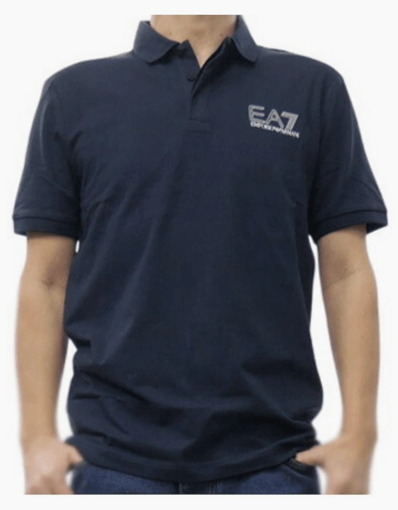 Concealed Button Up Rear Logo Navy Polo Shirt
