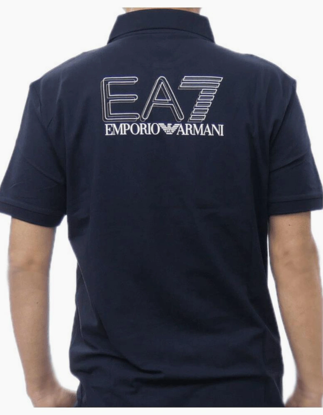 Concealed Button Up Rear Logo Navy Polo Shirt