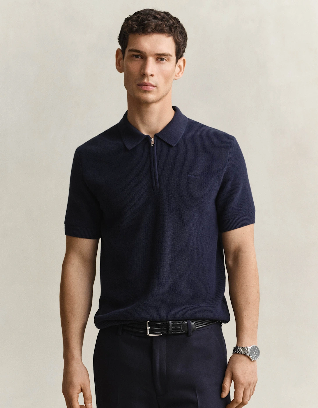 GANT Mens Cotton Rib Half Zip Polo Shirt - 433 Evening Blue