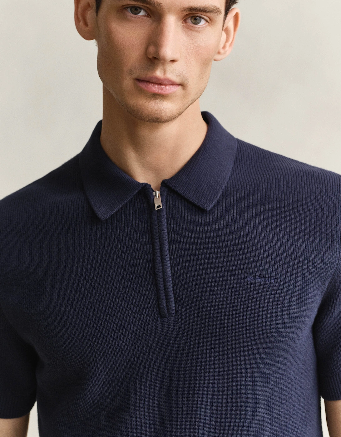 GANT Mens Cotton Rib Half Zip Polo Shirt - 433 Evening Blue