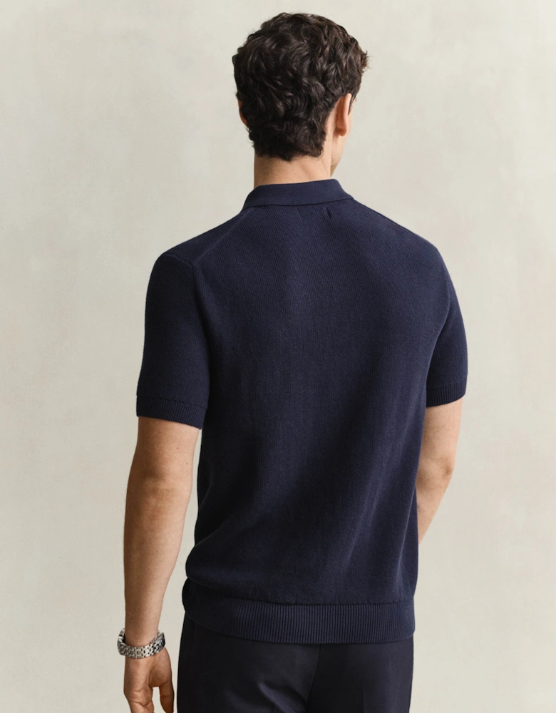 GANT Mens Cotton Rib Half Zip Polo Shirt - 433 Evening Blue