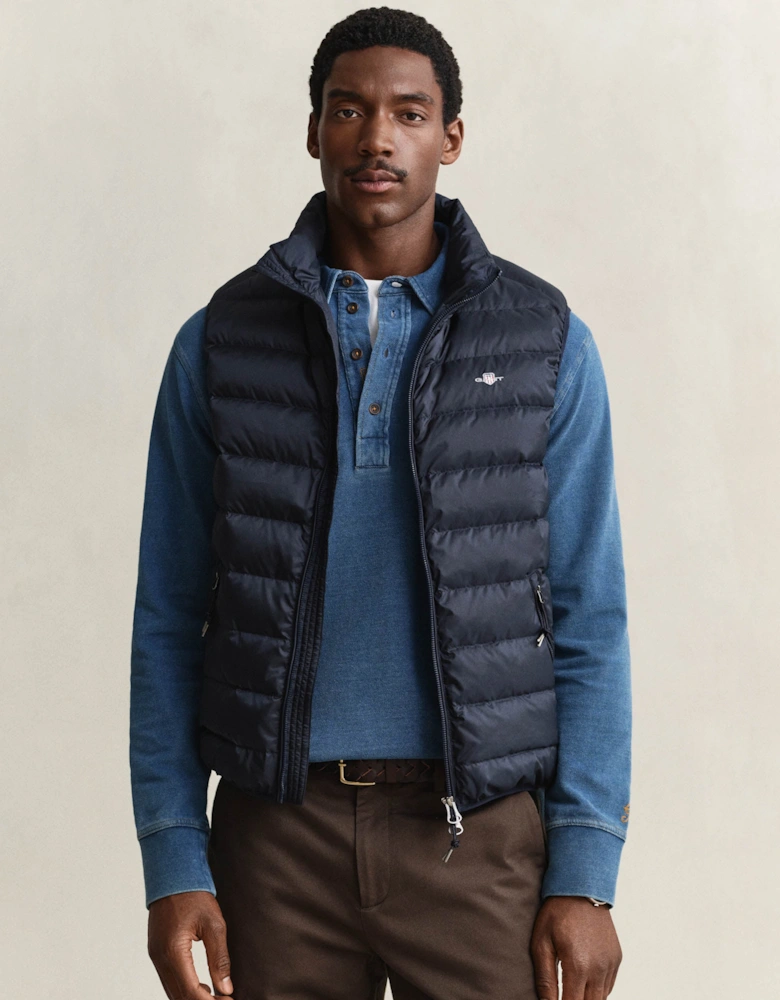 GANT Mens Light Down Shield Logo Gilet - 433 Evening Blue