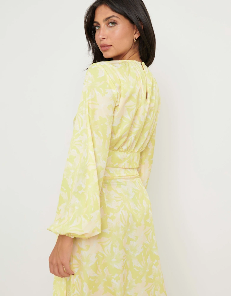 Hadley Balloon Sleeve Blouse - Chartreuse Floral