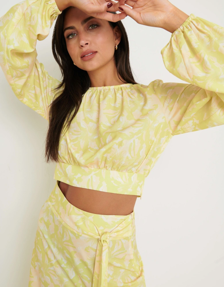 Hadley Balloon Sleeve Blouse - Chartreuse Floral