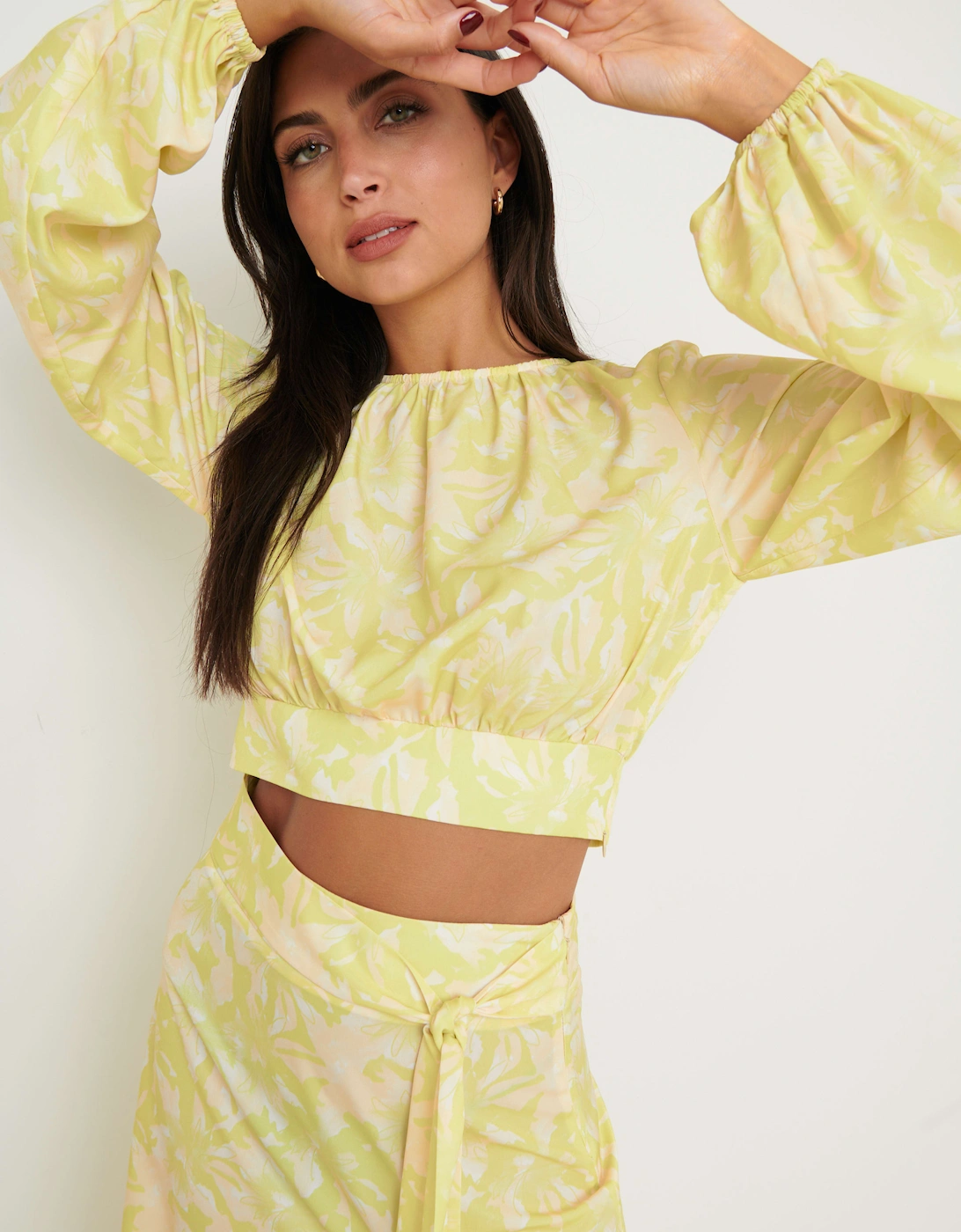 Hadley Balloon Sleeve Blouse - Chartreuse Floral
