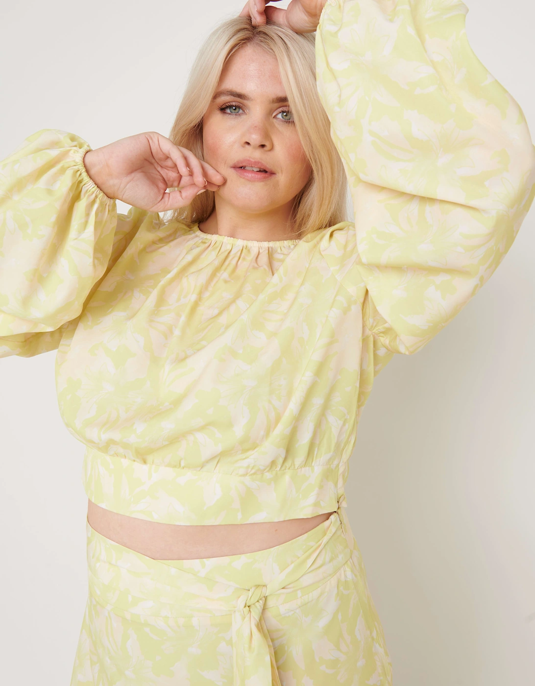Hadley Balloon Sleeve Blouse - Chartreuse Floral