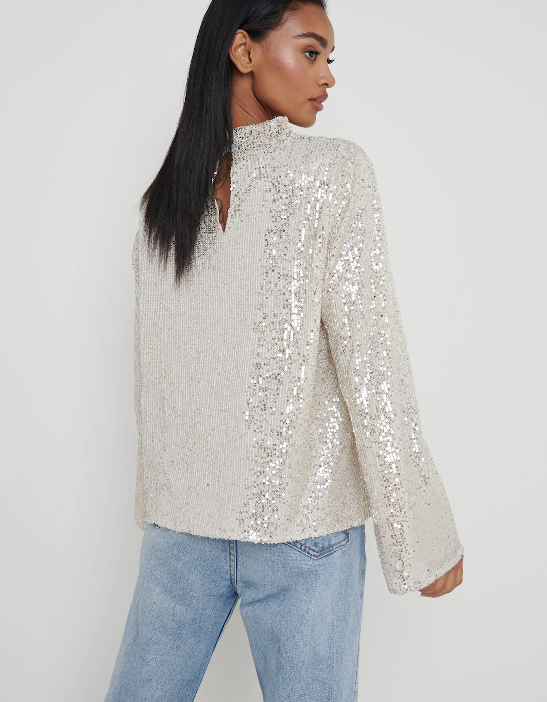 Jayda Cowl Neck Blouse - Silver Sequin