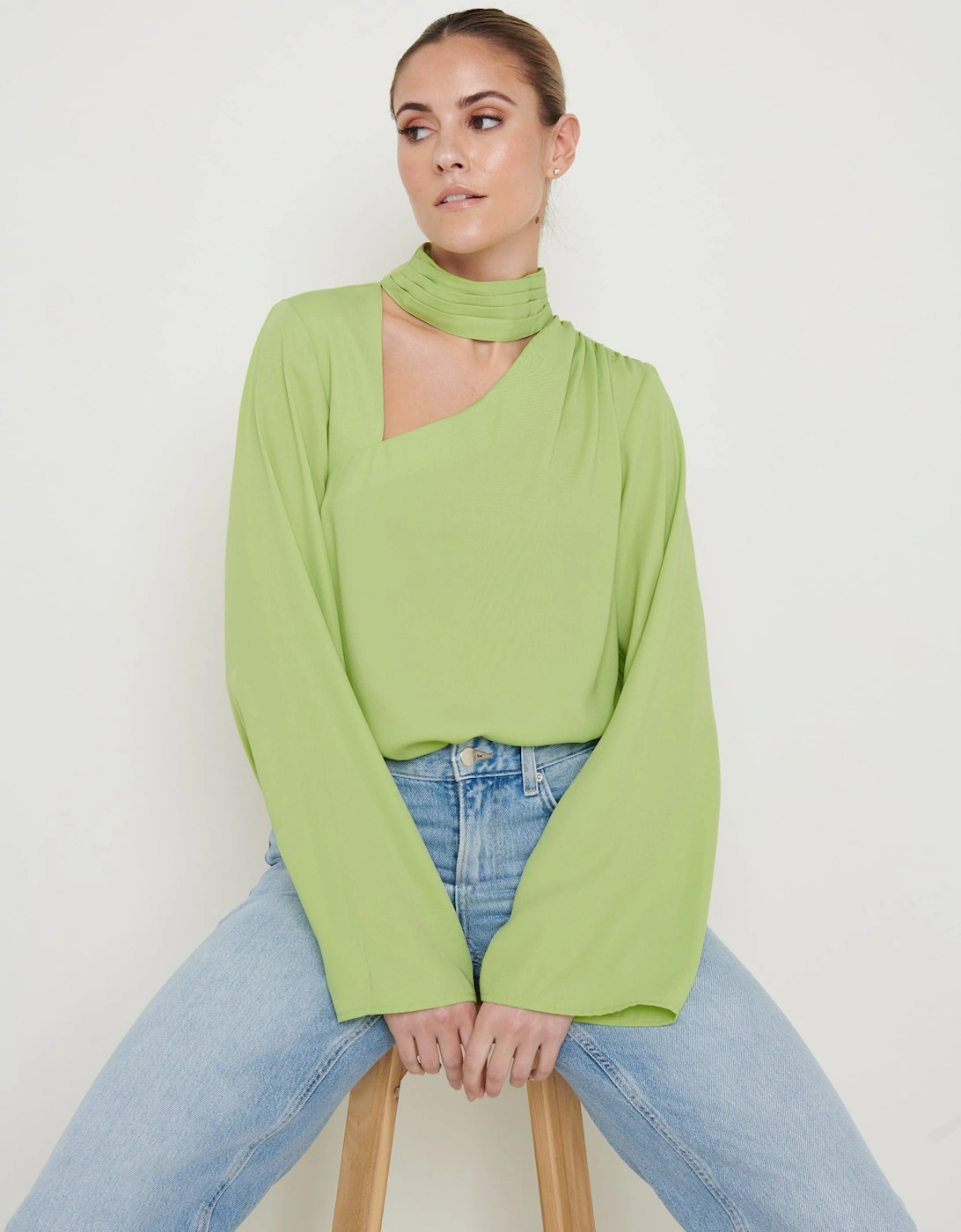 Athene Cut Out Blouse - Apple Green