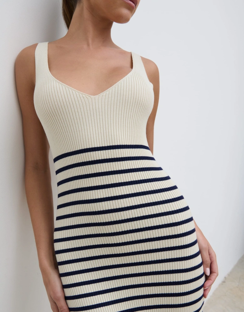 Maria Stripe Knit Midaxi Dress - Cream and Navy