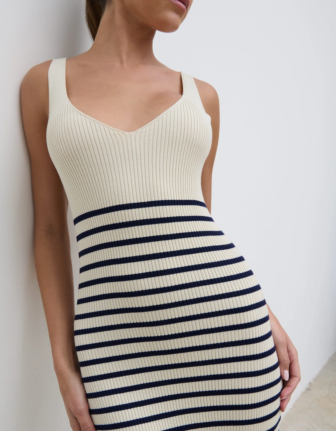 Maria Stripe Knit Midaxi Dress - Cream and Navy