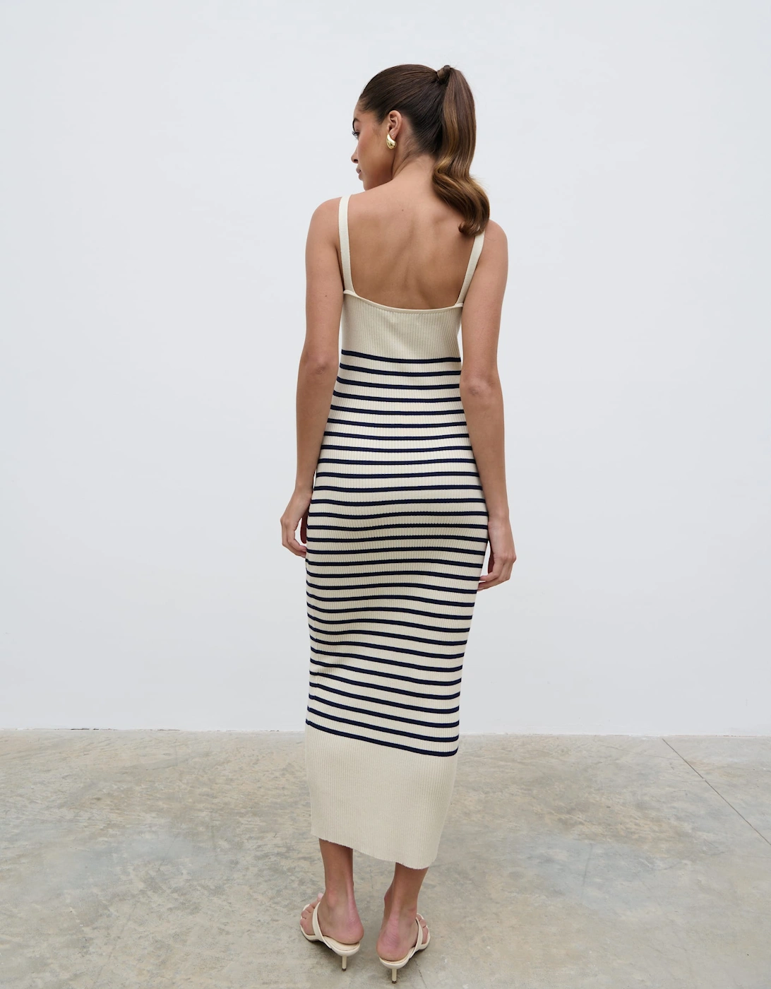 Maria Stripe Knit Midaxi Dress - Cream and Navy