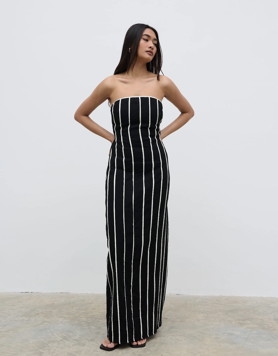 Penny Striped Bandeau Dress - Black and Cream