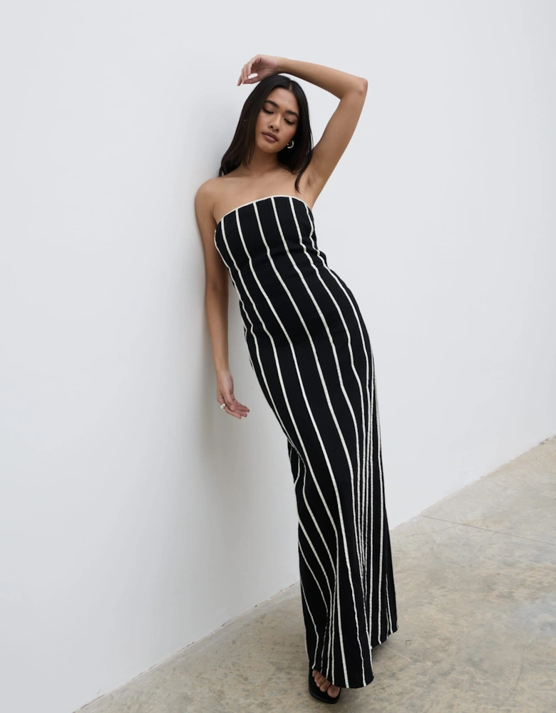 Penny Striped Bandeau Dress - Black and Cream