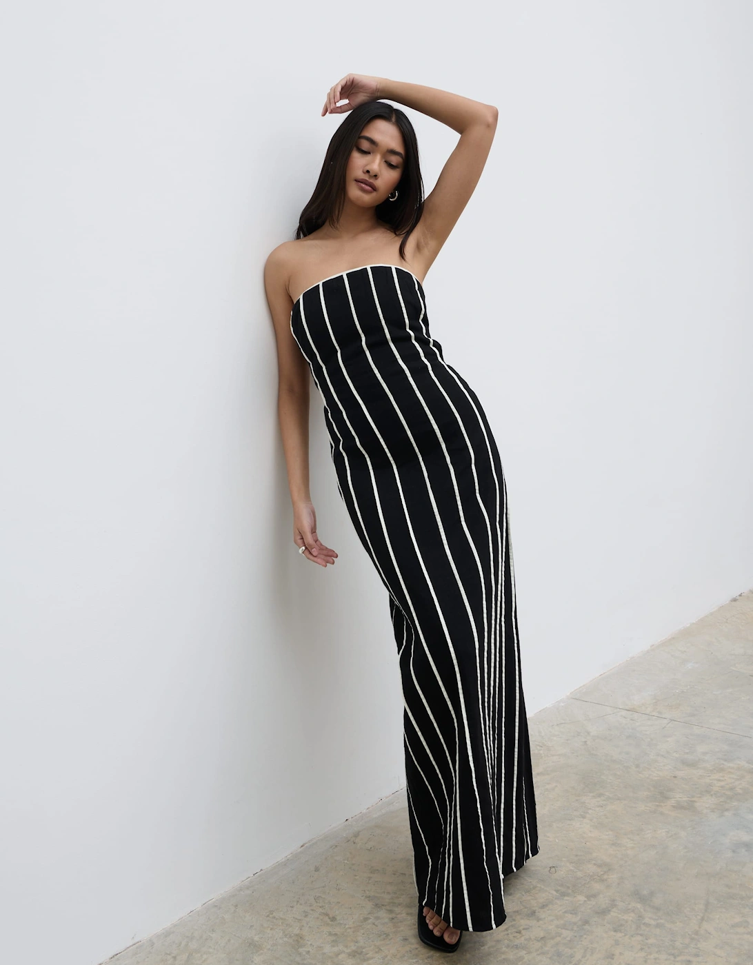 Penny Striped Bandeau Dress - Black and Cream