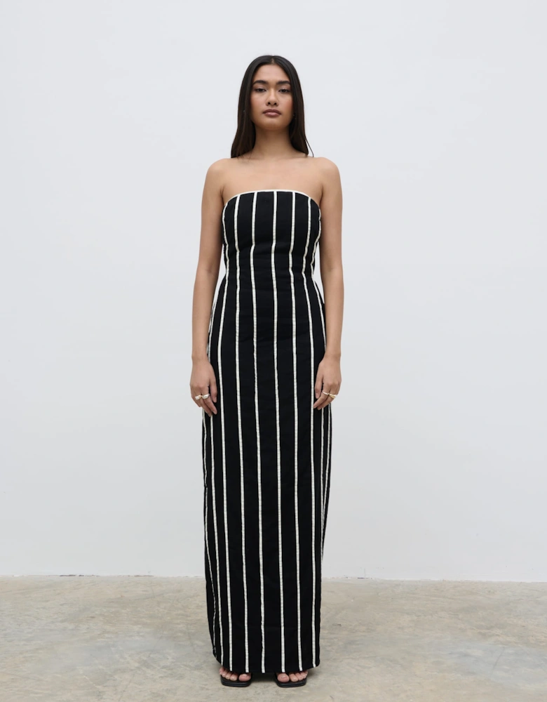 Penny Striped Bandeau Dress - Black and Cream