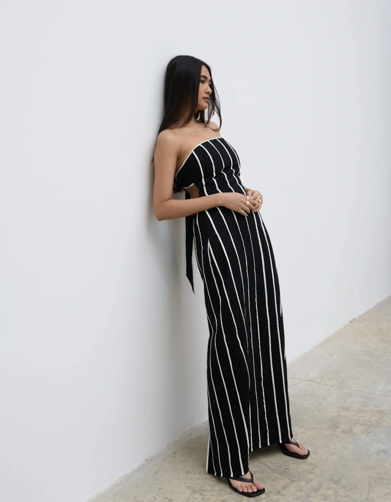 Penny Striped Bandeau Dress - Black and Cream