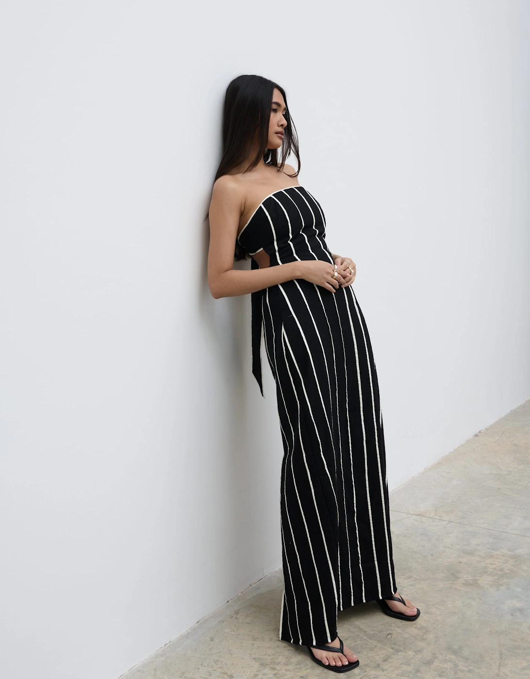 Penny Striped Bandeau Dress - Black and Cream