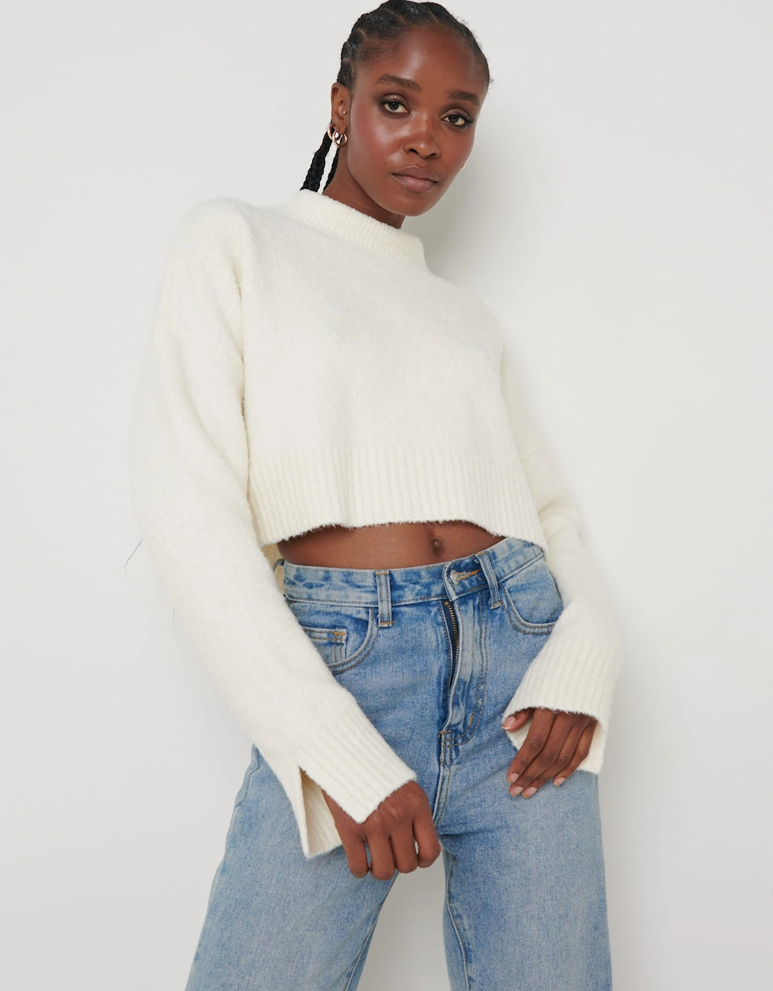 Millie Roll Neck Cropped Jumper - Cream