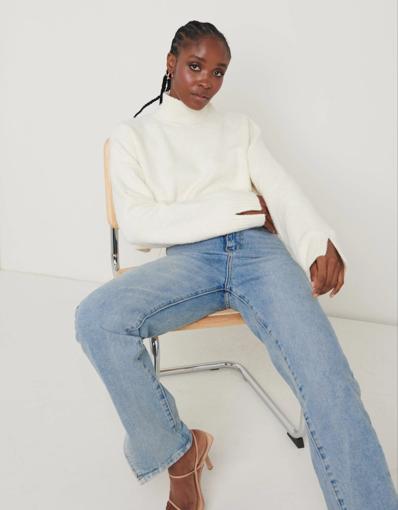 Millie Roll Neck Cropped Jumper - Cream