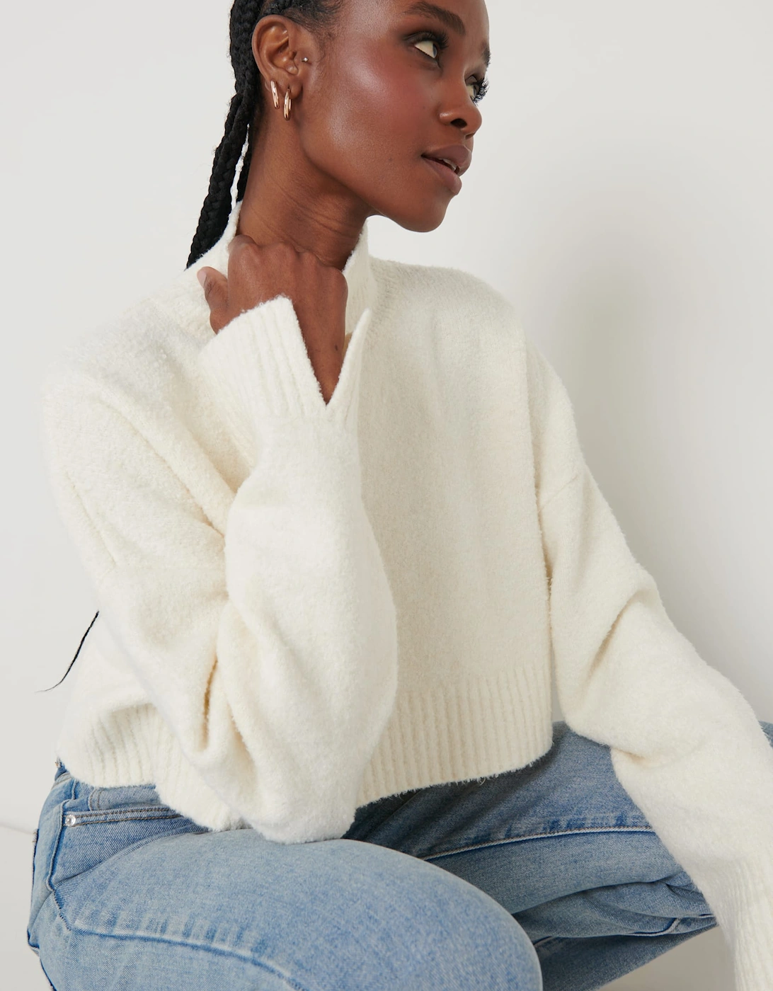 Millie Roll Neck Cropped Jumper - Cream