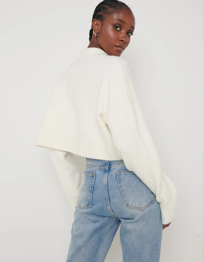 Millie Roll Neck Cropped Jumper - Cream