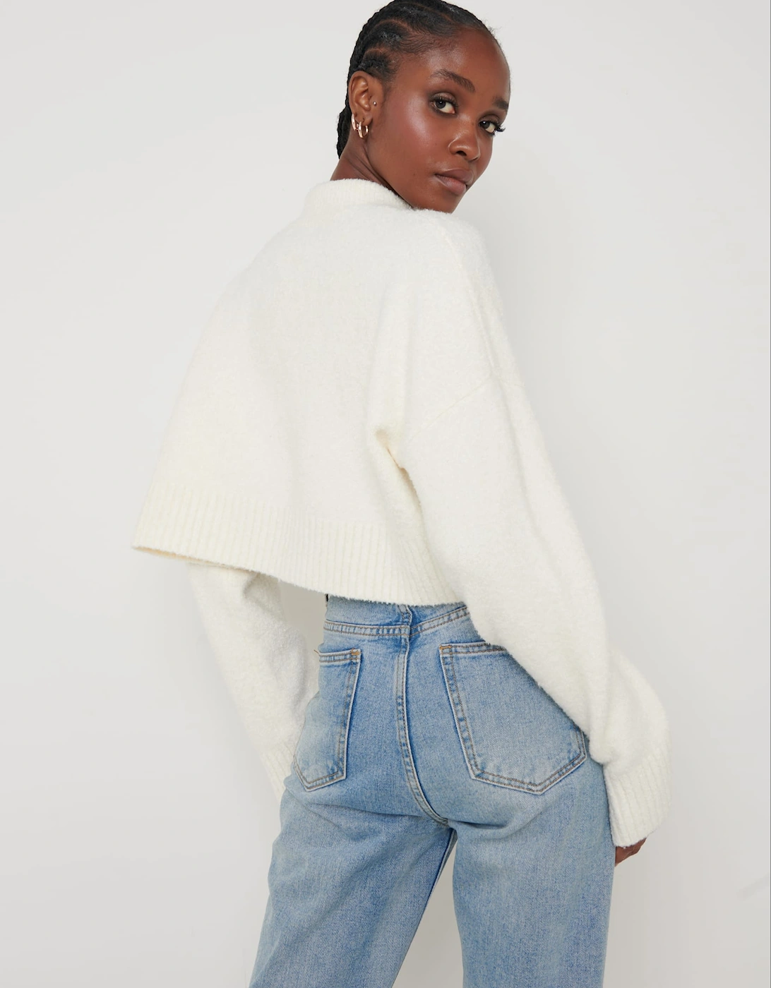 Millie Roll Neck Cropped Jumper - Cream