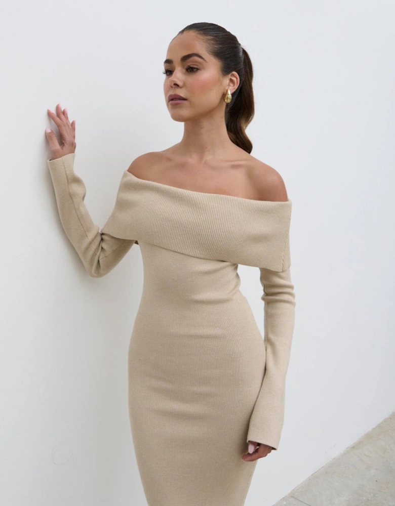 Soreya Bardot Knit Dress - Beige