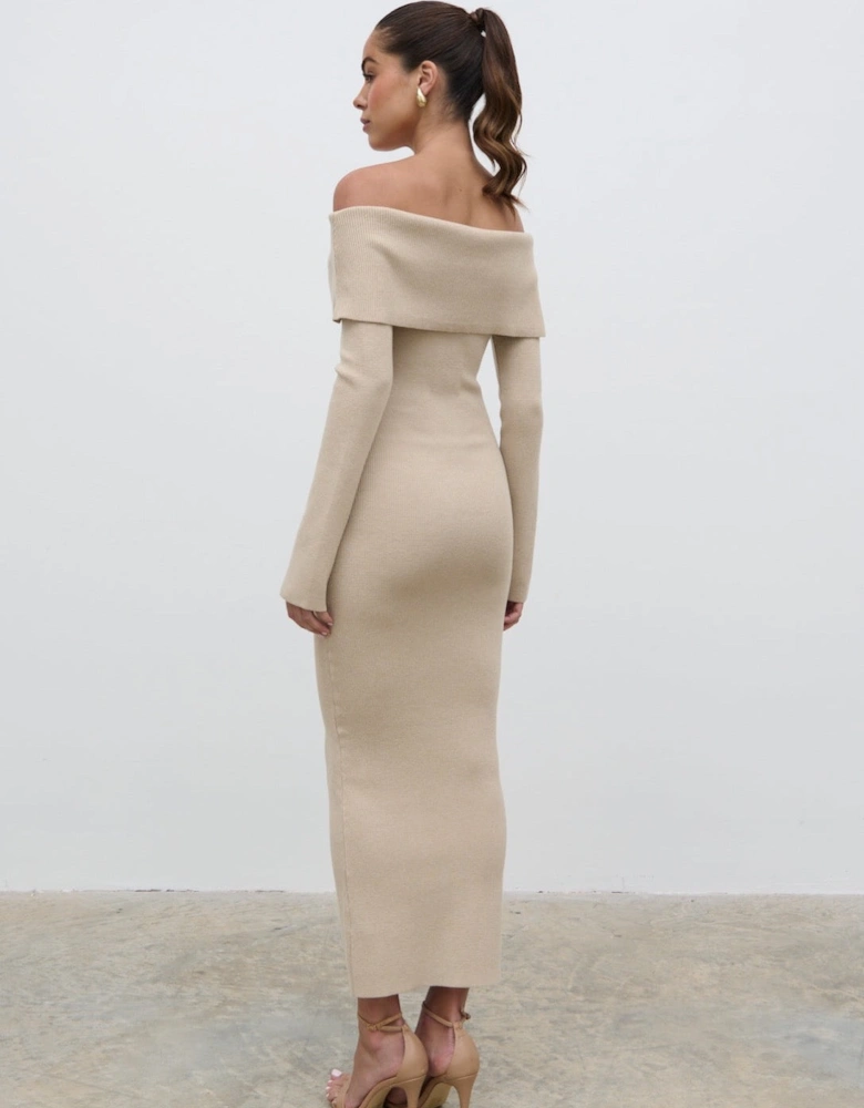 Soreya Bardot Knit Dress - Beige