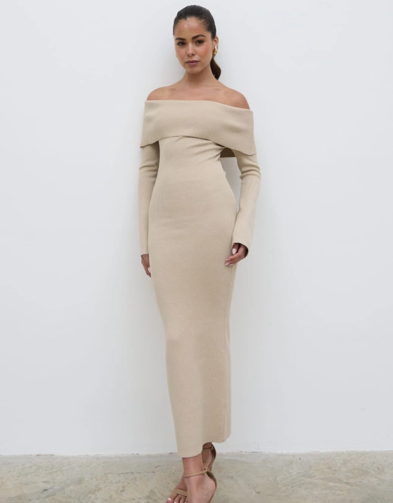 Soreya Bardot Knit Dress - Beige