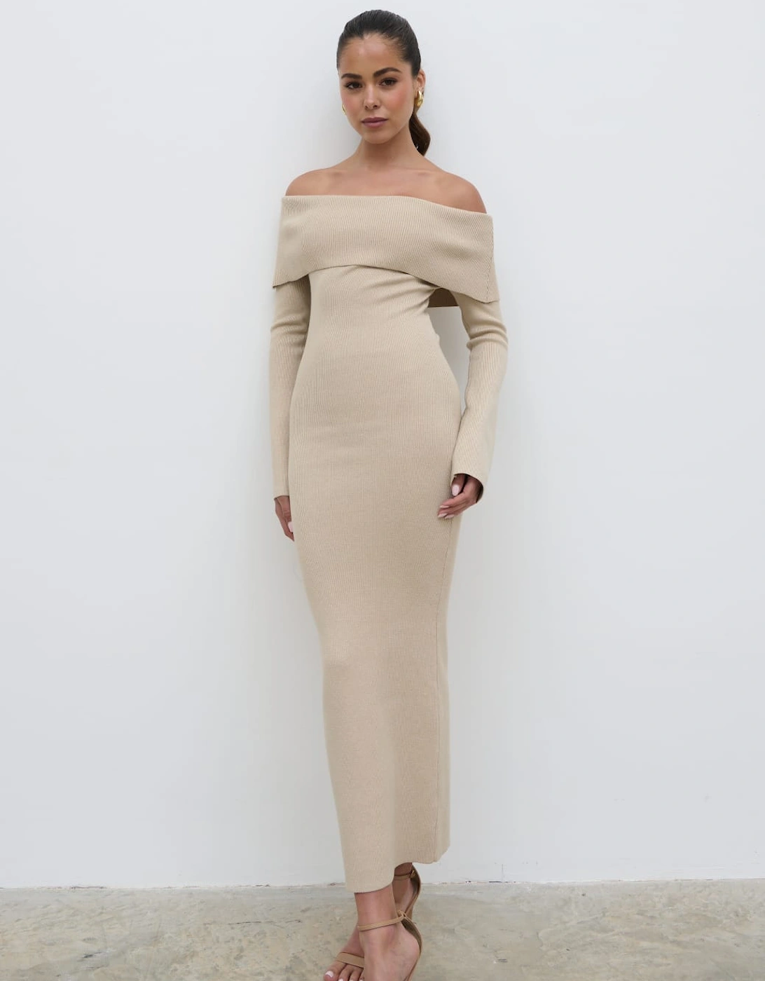 Soreya Bardot Knit Dress - Beige