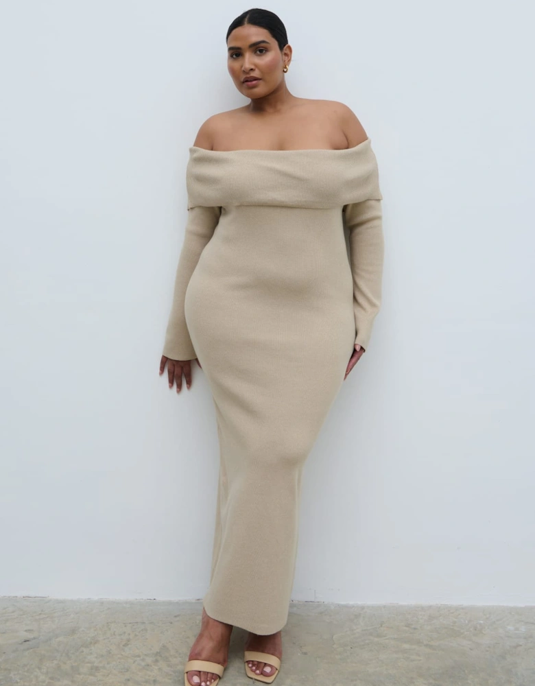 Soreya Bardot Knit Dress - Beige