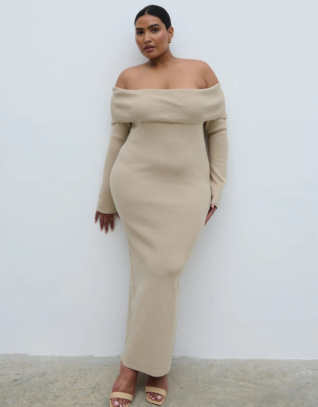 Soreya Bardot Knit Dress - Beige