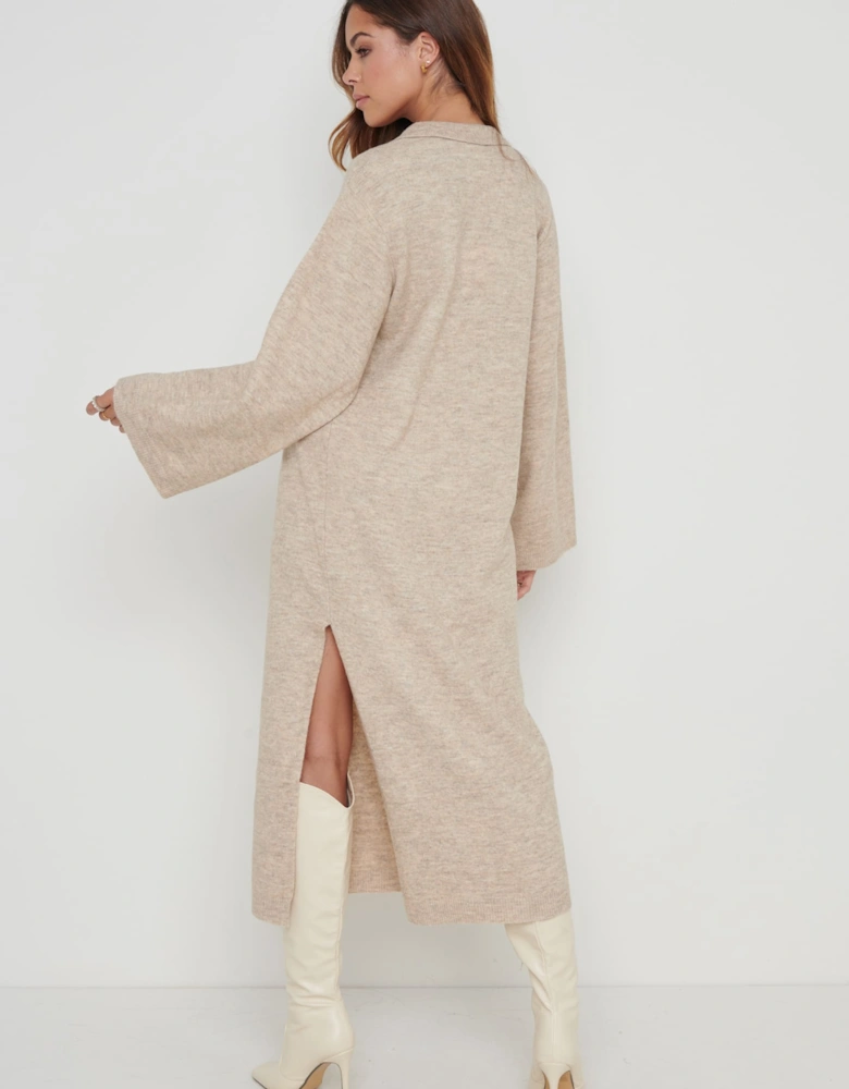 Cas Collared Knit Dress - Beige