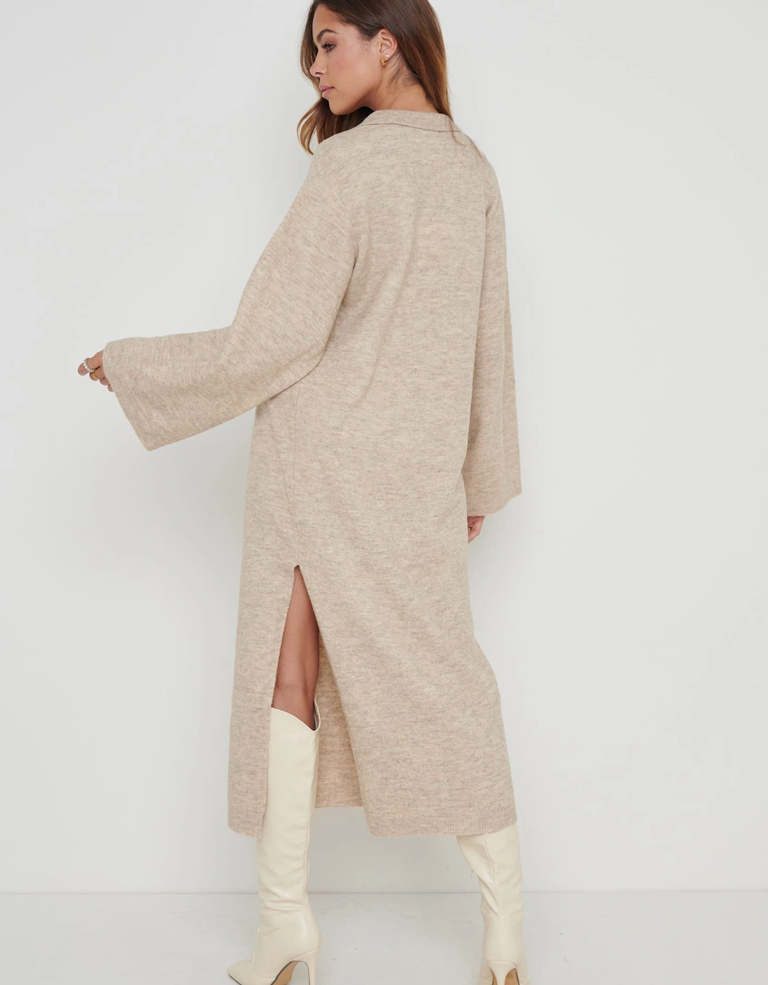 Cas Collared Knit Dress - Beige