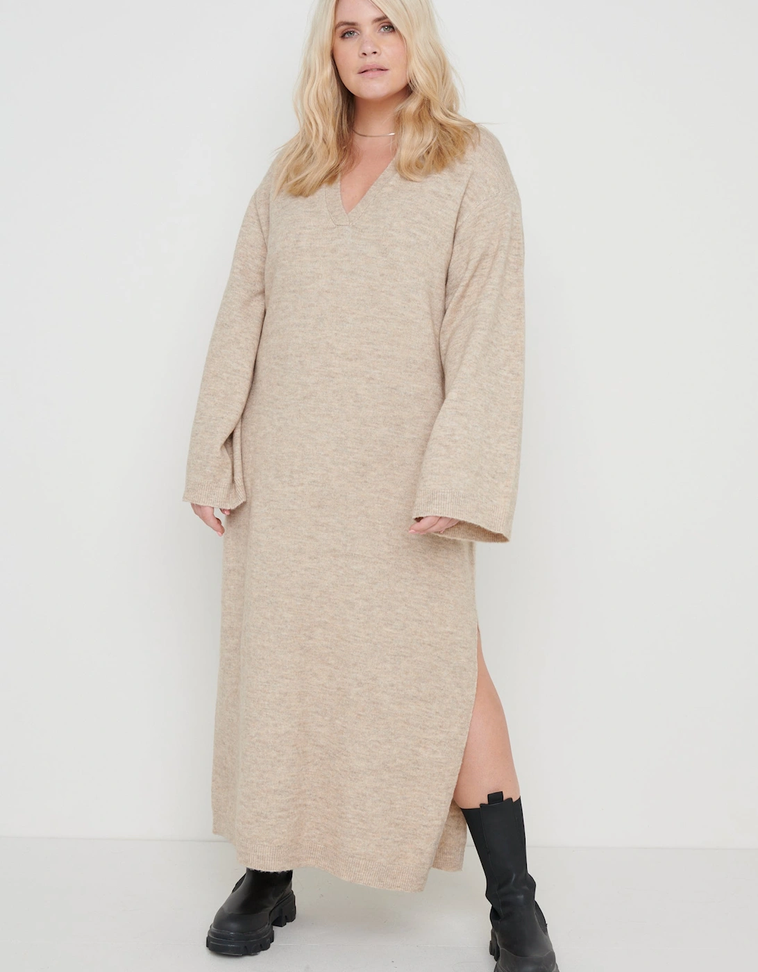 Cas Collared Knit Dress - Beige