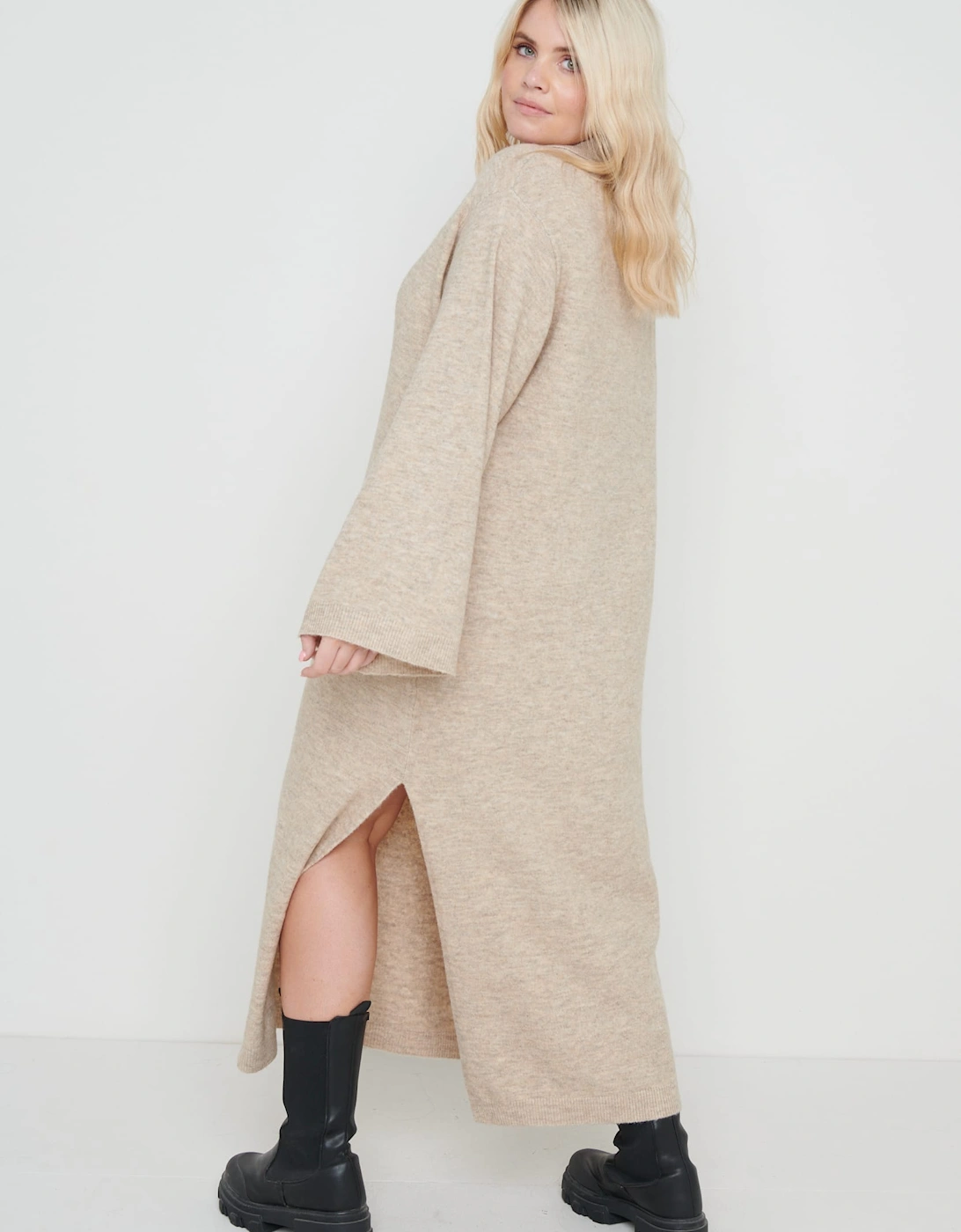 Cas Collared Knit Dress - Beige
