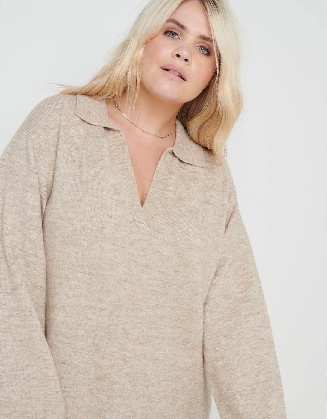 Cas Collared Knit Dress - Beige