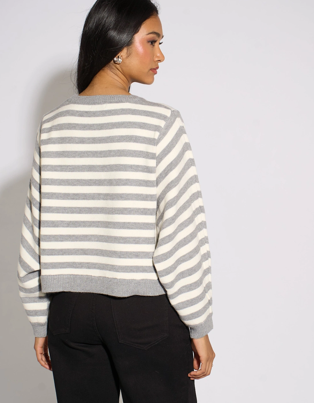 Grey Recycle Mix Contrast Stripe Loose Fit Knit Jumper