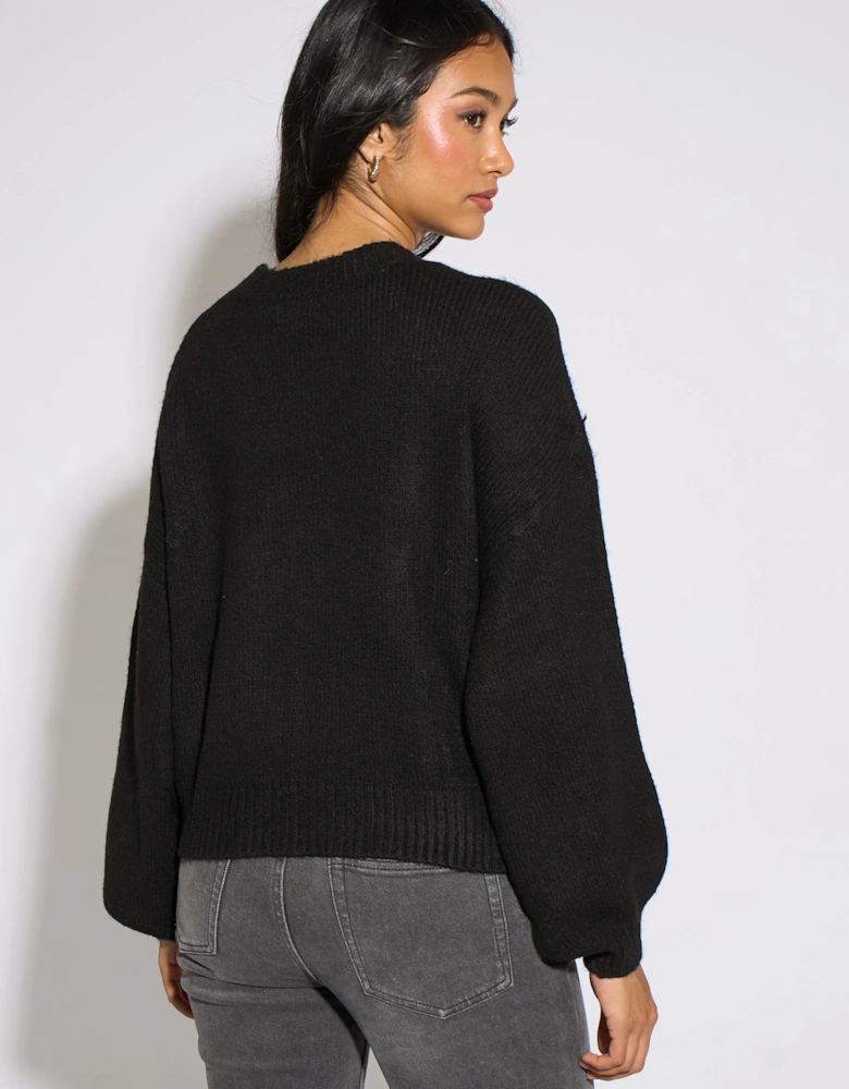Black Contrast Bow pattern oversized Jumper
