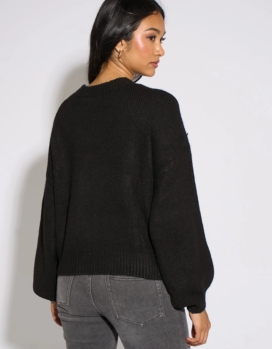 Black Contrast Bow pattern oversized Jumper