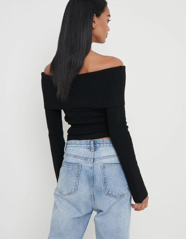 Soreya Bardot Soft Knit Top - Black