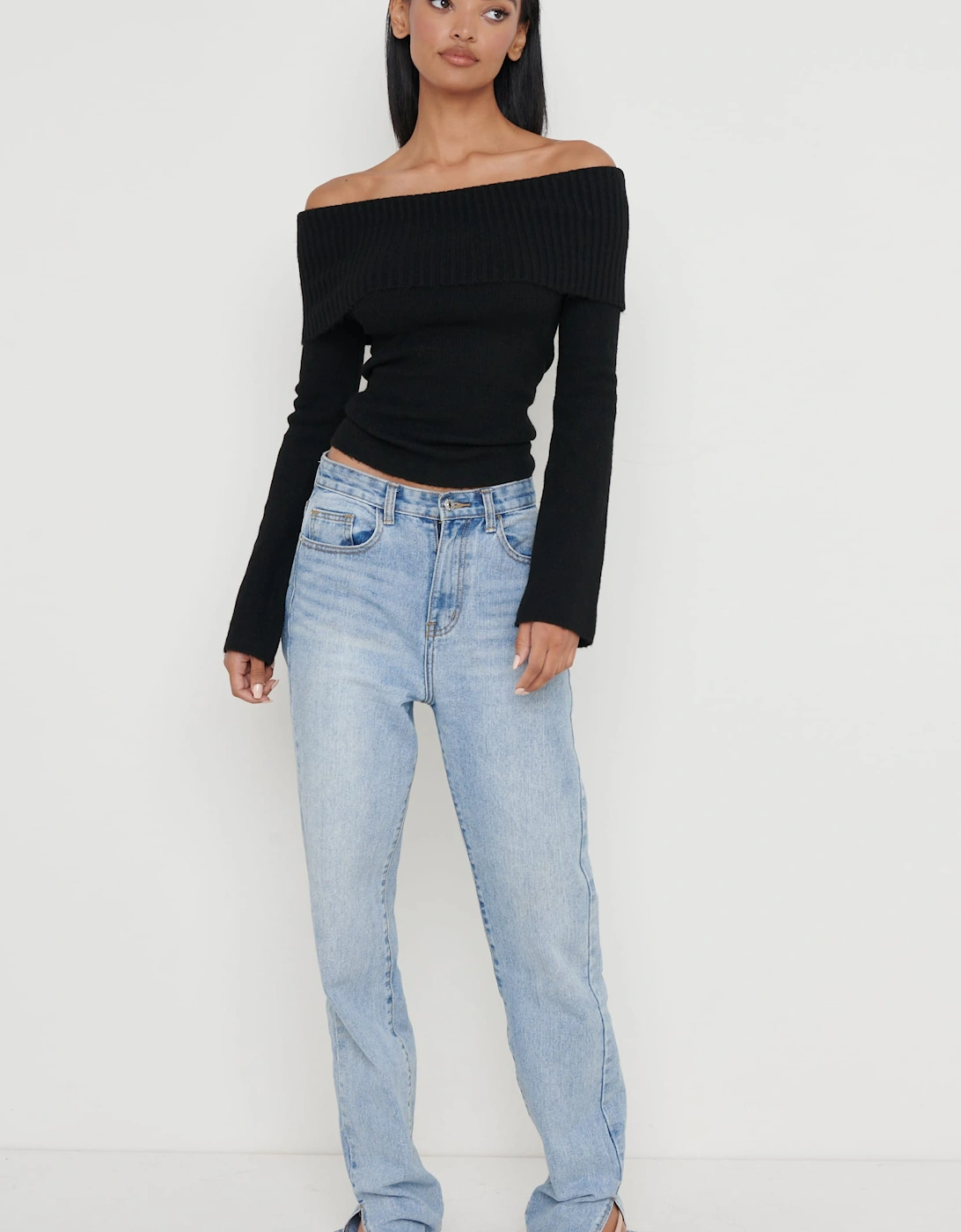 Soreya Bardot Soft Knit Top - Black