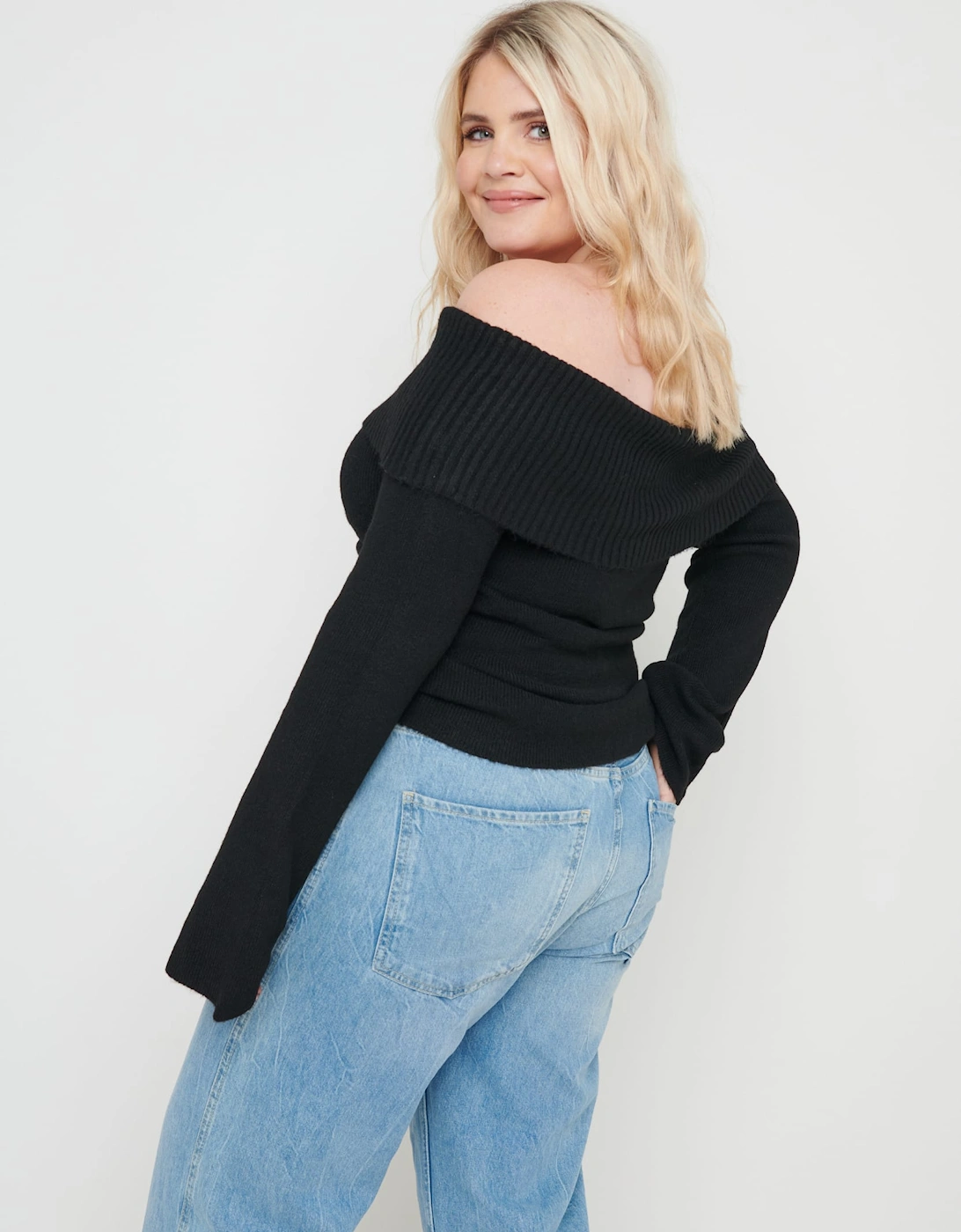 Soreya Bardot Soft Knit Top - Black