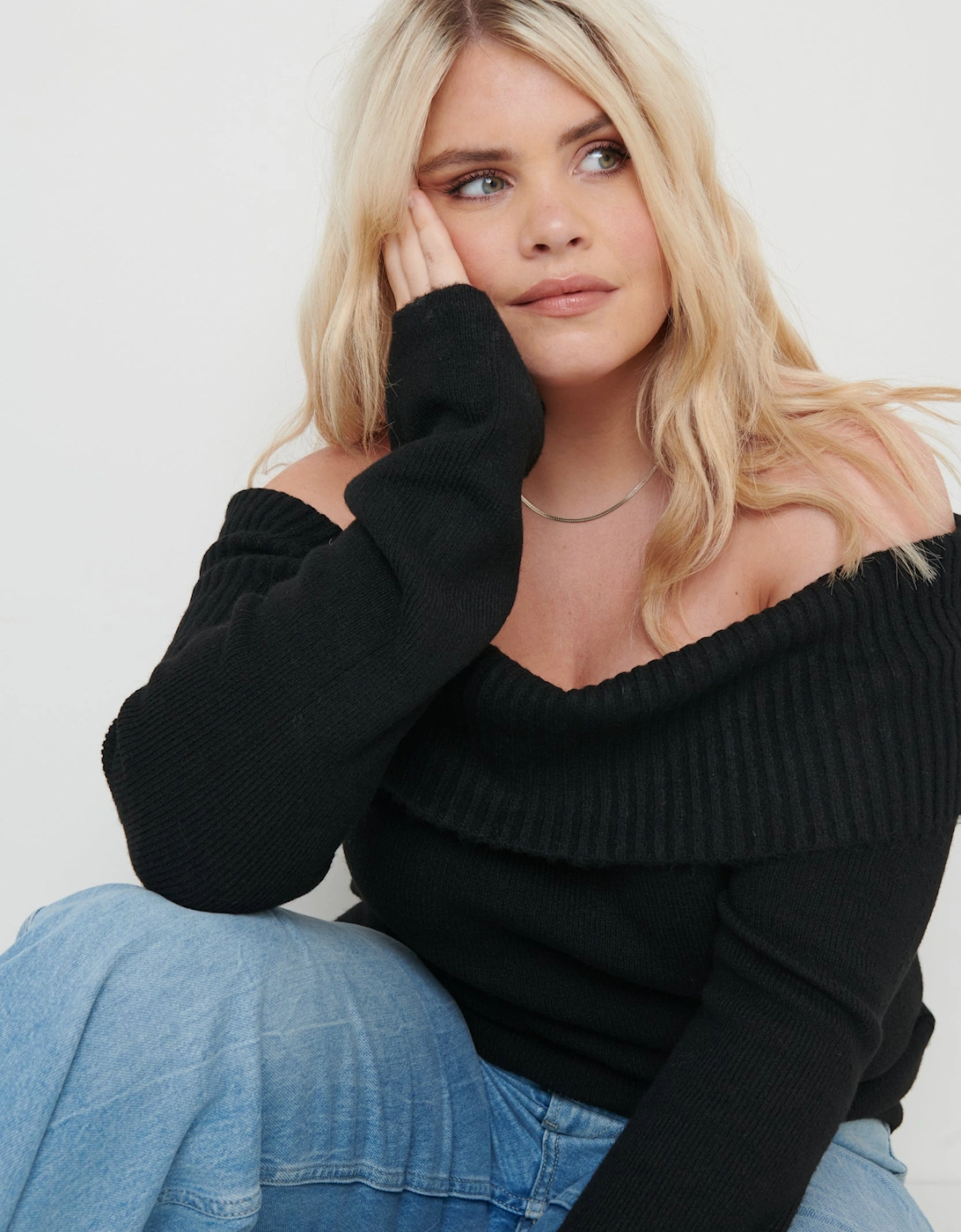 Soreya Bardot Soft Knit Top - Black