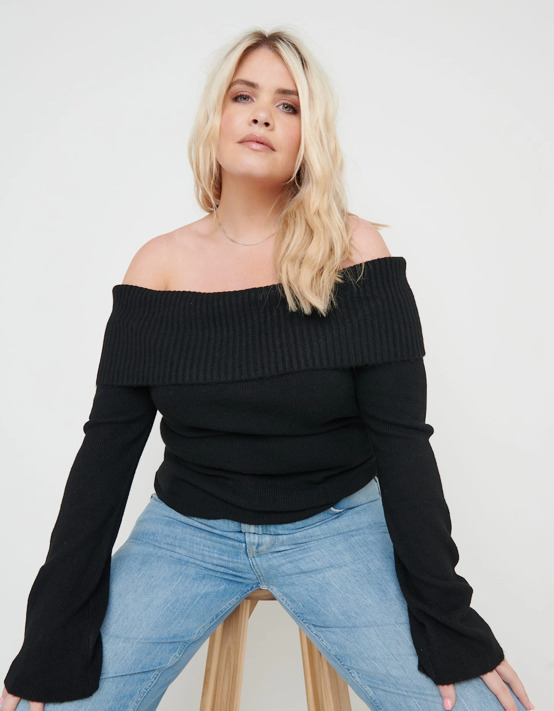 Soreya Bardot Soft Knit Top - Black