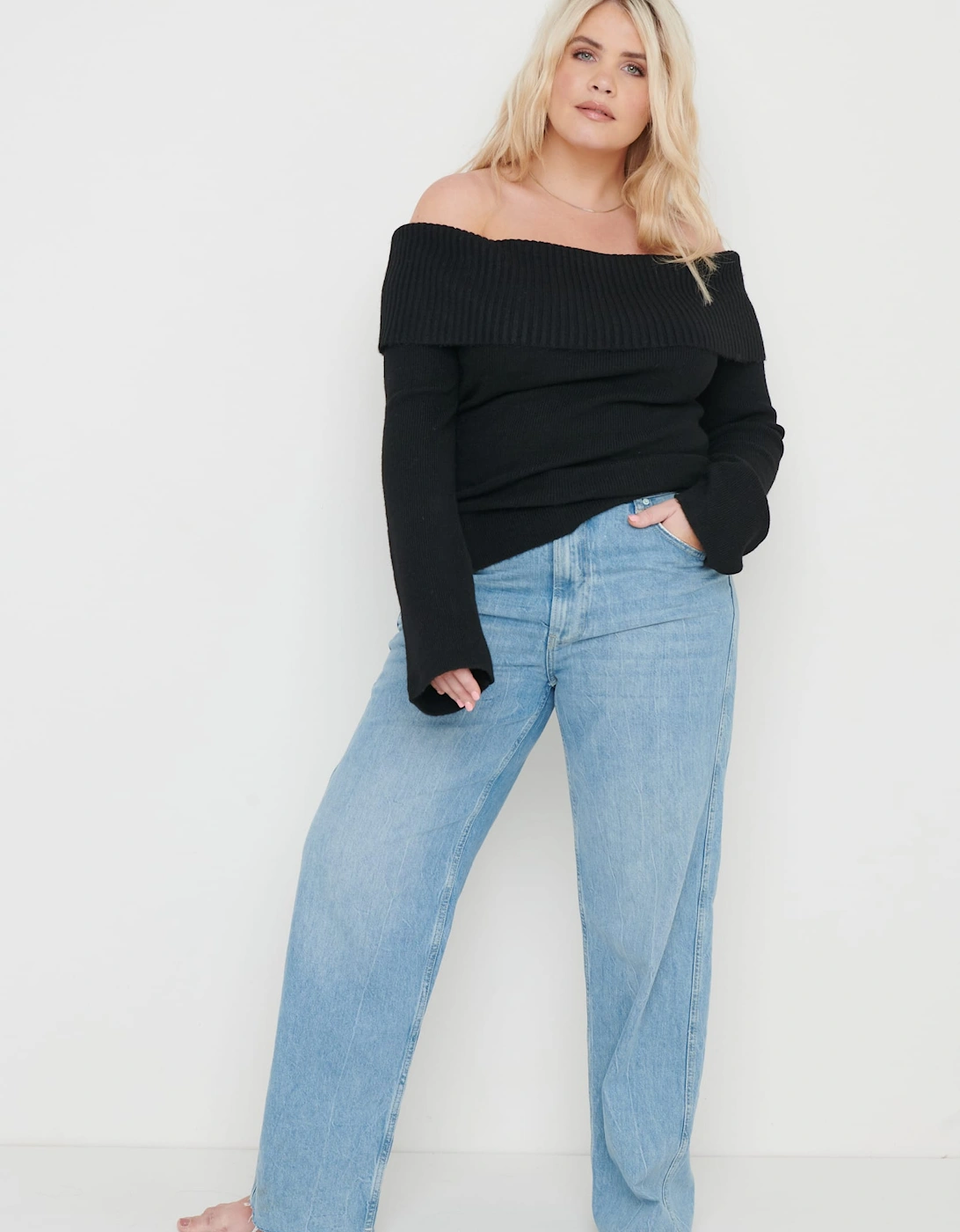 Soreya Bardot Soft Knit Top - Black